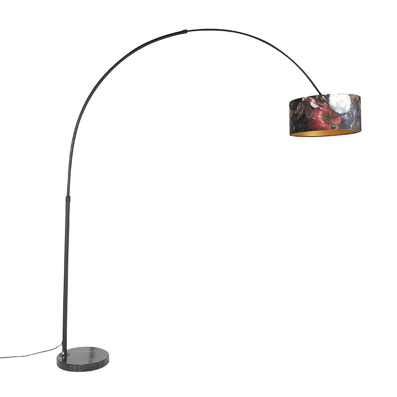 Ívlámpa Fekete Bársony Árnyalatú Virágos Kivitel 50 Cm - Xxl