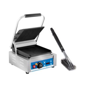 Kontakt grill és 3-as grillkefe készlet - 1.800 W - bordázott - időzítő | Royal Catering