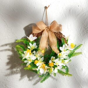 Rattan Koszorú Virágokkal Fehér Ø 30 Cm