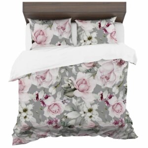 Szintetikus pamut ágynemű rózsás virágmintával – szürke 2 rész: 1 db 140x200 + 1 db 70x80