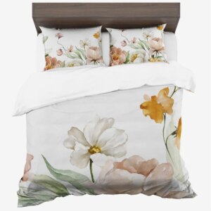 Szintetikus pamut ágynemű tavaszi virágmintával – fehér 2 rész: 1 db 140x200 + 1 db 70x80