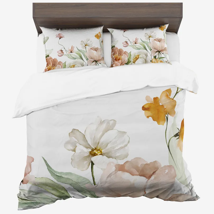 Szintetikus Pamut Ágynemű Tavaszi Virágmintával – Fehér 2 Rész: 1 Db 140X200 + 1 Db 70X80