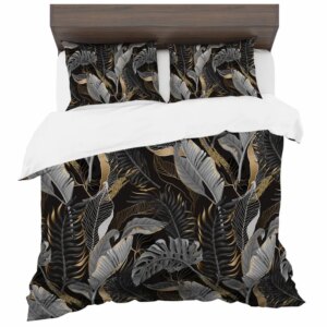 Szintetikus pamut ágynemű trópusi levelekkel – fekete 2 rész: 1 db 140x200 + 1 db 70x80