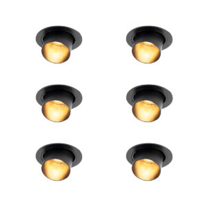 6 darabos modern süllyesztett spotlámpa készlet fekete kerek dönthető - Installa