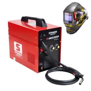 Hegesztő Készlet Mig / Mag Hegesztőgép - 250 A - 230 V - Hordozható + Hegesztő Sisak - Eagle Eye – Advanced Series | Stamos Germany