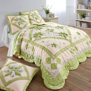Patchwork Ágytakaró Virágmintával Zöld Takaró 250X250 Cm