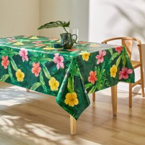 Viaszolt Terítő Hibiszkuszos Mintával Zöld/Többszínű Átmérő 140 Cm