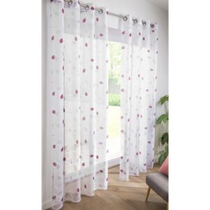 Voile Függöny Levélmintával Szilva 140X260 Cm