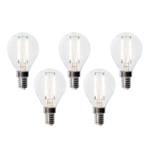 5 darabos E14 dimmelhető LED izzókészlet P45 átlátszó üveg 3W 250 lm 2700K