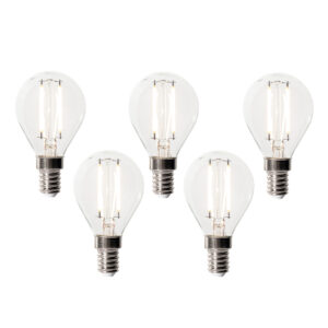 5 darabos E14 dimmelhető LED izzókészlet P45 átlátszó üveg 3W 250 lm 3000K