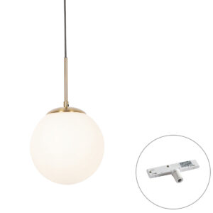 Art Deco hanglamp goud met opaal glas incl. rail adapter wit 1-fase - Slimline Flore