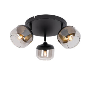 Design spotlámpa fekete arannyal és füstüveggel 3-lámpás kerek - Kyan