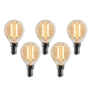 Set van 5 E14 dimbare LED lamp G45 goud 4W 330 lm 2100K