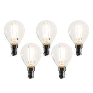 Set van 5 E14 dimbare LED lampen filament G45 helder 4W 470 lm 2700K