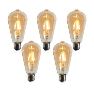 Set van 5 E27 dimbare LED lampen filament ST64 goud 4.5W 450 lm 2200K
