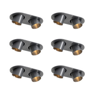 Set van 6 inbouwspots gunmetal GU10 35mm kantelbaar 2-lichts - Installa