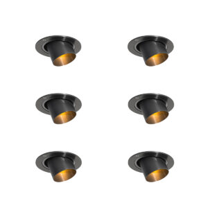 Set van 6 inbouwspots gunmetal GU10 35mm rond kantelbaar - Installa