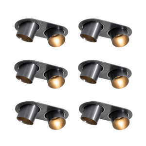 Set van 6 inbouwspots gunmetal GU10 50mm 2-lichts - Installa