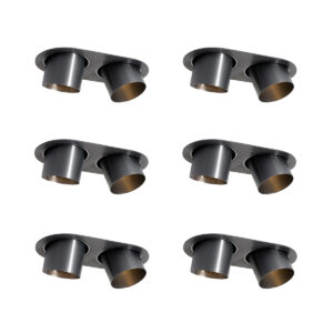 Set van 6 inbouwspots gunmetal GU10 70mm kantelbaar 2-lichts - Installa