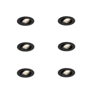 Set van 6 inbouwspots zwart kantelbaar 6