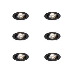 Set van 6 inbouwspots zwart kantelbaar 8