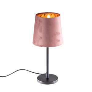 Moderne tafellamp zwart met roze kap - Lakitu – Honsel