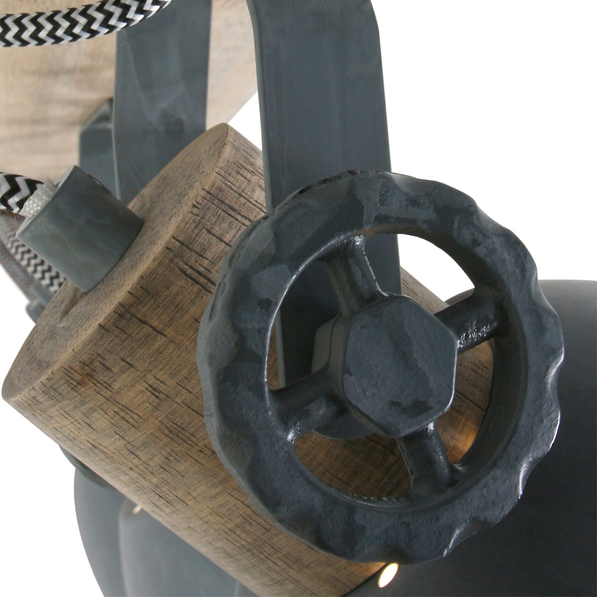 Industriële Plafondspot Hout Met Grijs 3-Lichts Draai- En Kantelbaar - Gearwood – Mexlite