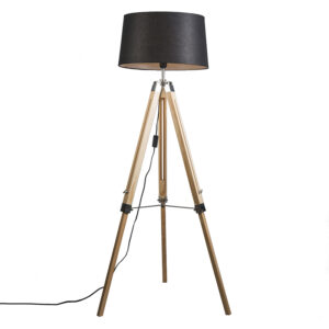 Állólámpa Natúr Fekete Vászon Búrával 45 Cm - Tripod – Qazqa