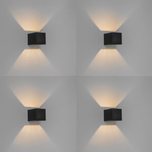 4 Db Modern Fekete Fali Lámpa Készlet - Transfer – Qazqa