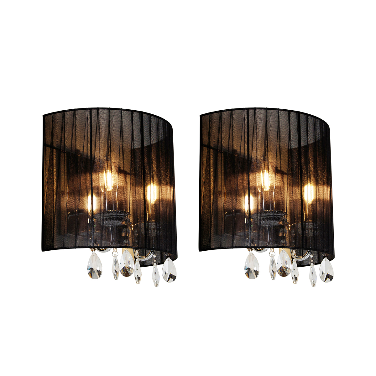 2 Db Fali Lámpa Készlet Króm Fekete Árnyékolóval - Ann-Kathrin 2 – Qazqa