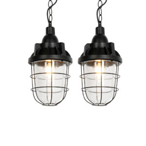 2 Db Ipari Lógólámpa Szett Fekete - Cabin – Qazqa