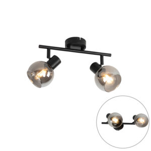 Art Deco Mennyezeti Lámpa Fekete Füstüveggel 2-Lámpás - Vidro – Qazqa