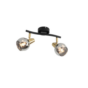 Mennyezeti Lámpa Fekete Rézzel És Füstüveggel 2-Lámpás - Vidro – Qazqa