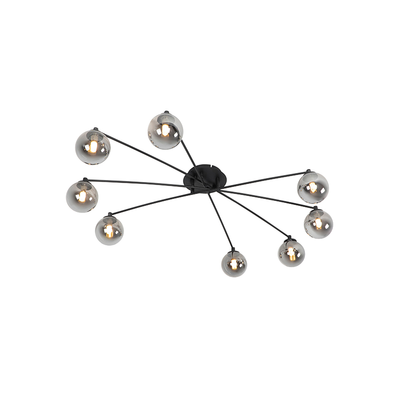 Modern Mennyezeti Lámpa Fekete 8-As Füstüveggel - Athén – Qazqa