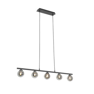 Modern Fekete Függőlámpa 100 Cm 5-Lámpás Füstüveggel - Athén – Qazqa
