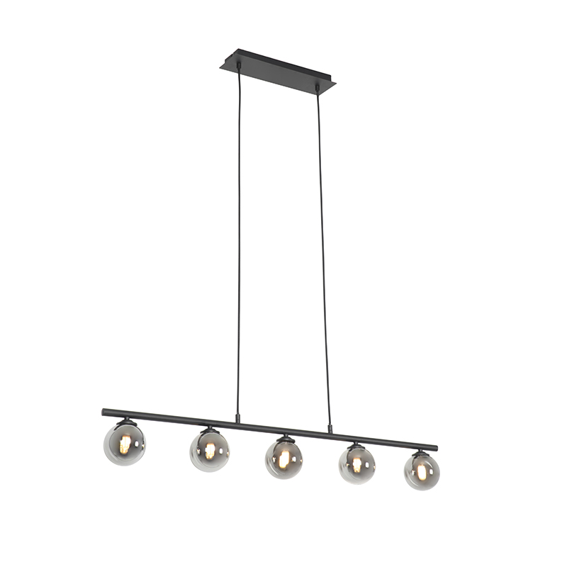 Modern Fekete Függőlámpa 100 Cm 5-Lámpás Füstüveggel - Athén – Qazqa