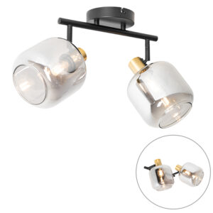 Mennyezeti Spotlámpa Fekete Arannyal És Füstüveggel 2-Lámpás - Zuzanna – Qazqa