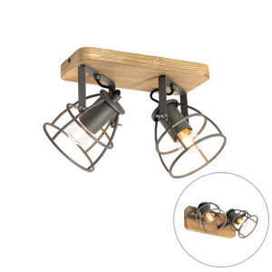 Ipari Spotlámpa Sötétszürke Fával Állítható 2-Lámpás - Arthur – Qazqa