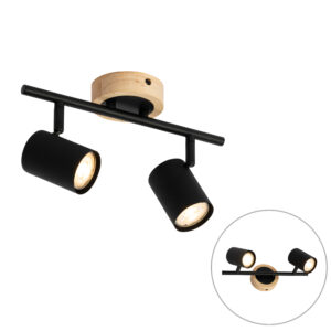 Modern spotlámpa fekete fával dönthető 2-lámpás - Jeana – QAZQA