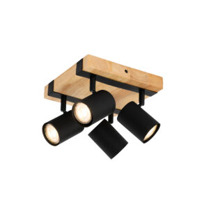 Mennyezeti Lámpa Fekete Fával 4-Lámpás Állítható Téglalap - Jeana – Qazqa