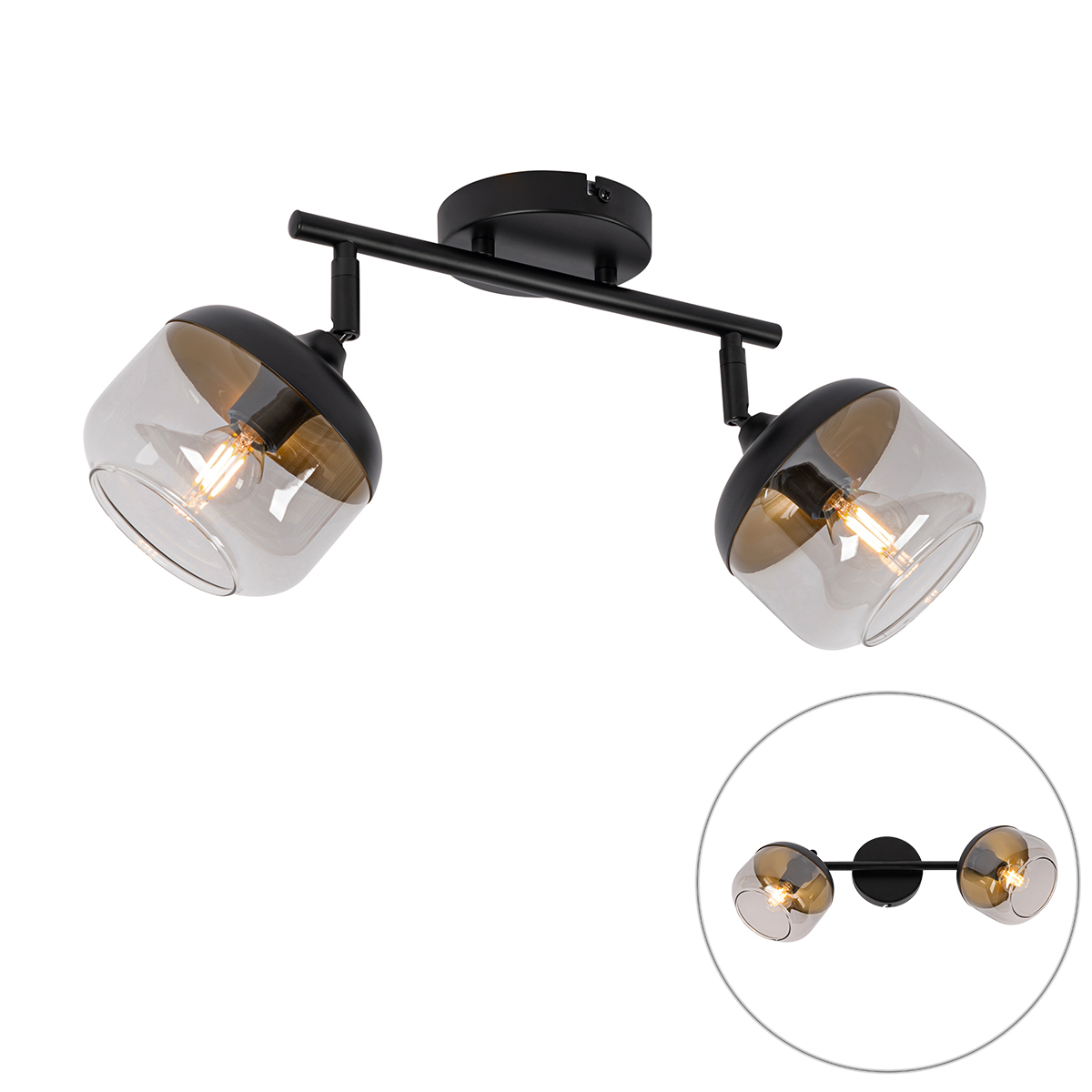 Design Mennyezeti Spotlámpa Fekete Arannyal És Füstüveggel 2-Lámpás - Kyan – Qazqa