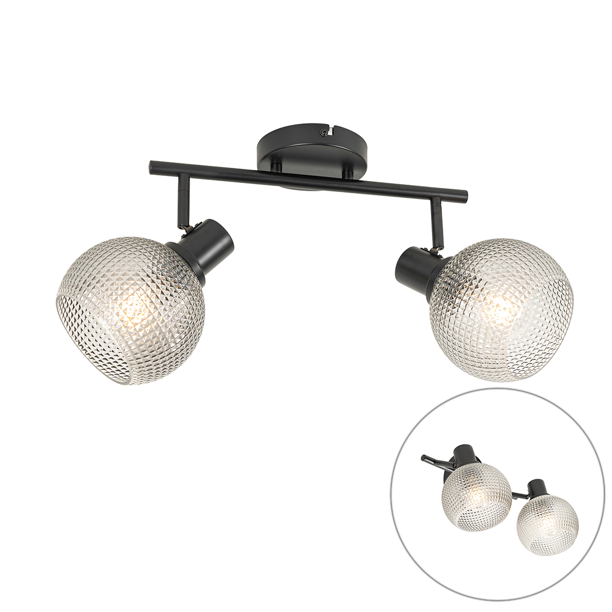 Design Spotlámpa Fekete Füstüveggel 2-Lámpás - Chico – Qazqa