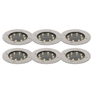 6 Db Acél Talajszpotlámpa Készlet Led-Del Ip65 Napelemes - Terry – Qazqa