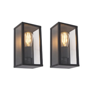 2 Db-Os Ipari Fali Lámpa Szett Fekete 26 Cm Ip44 - Charlois – Qazqa