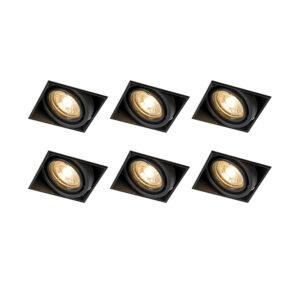 6 Db-Os Beépíthető Spotlámpa Készlet Fekete Gu10 Dönthető Keret Nélküli - Oneon – Qazqa