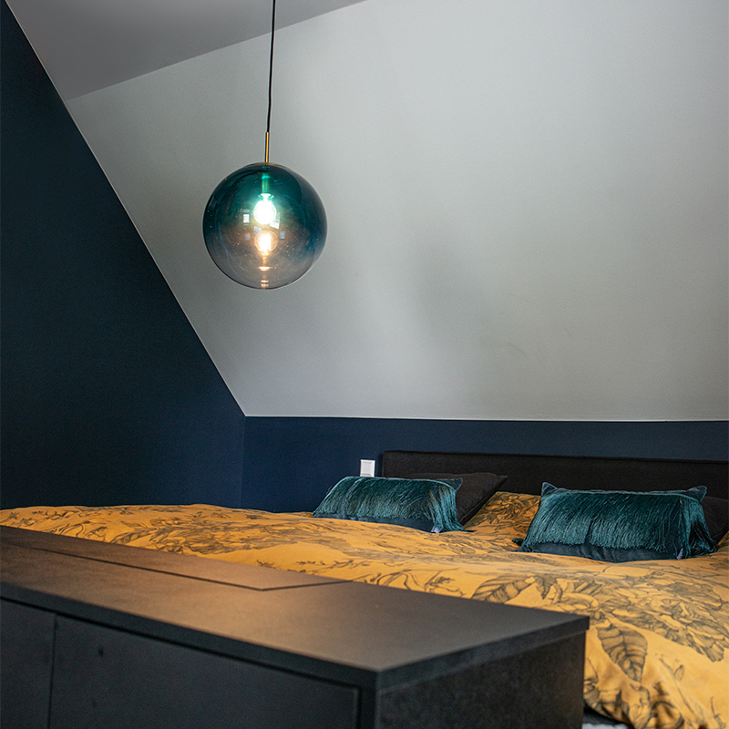 Okos Lógólámpa Sárgarézzel És Óceánkék Üveggel 33 Cm