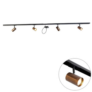1 fázisú sínrendszer sötét bronz 4 spotlámpával és négyzet alakú tápegységgel - Jeana – QAZQA