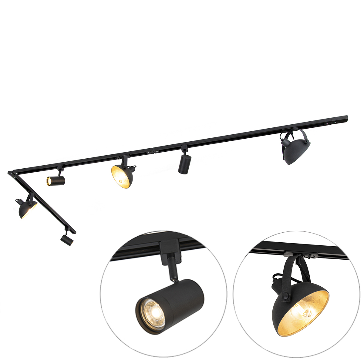 1 Fázisú Sínrendszer 6 Állítható Fekete Spotlámpával - Magnax Jeana – Qazqa