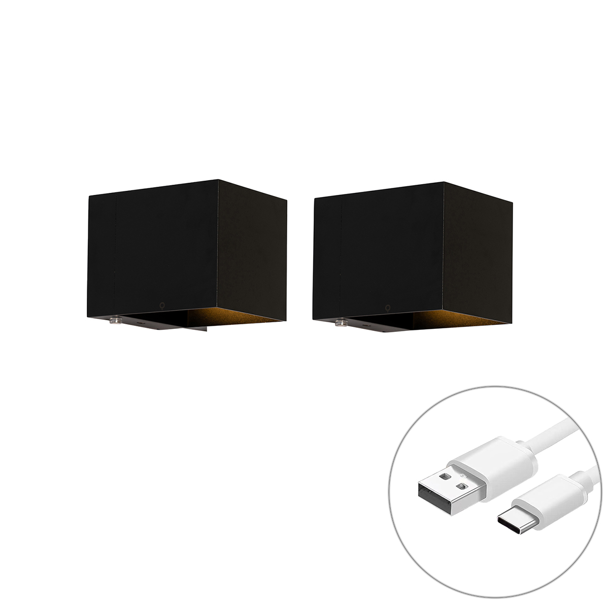 2 Db Falilámpa Készlet Fekete Dimmerrel