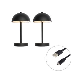 2 Darabos Kültéri Asztali Lámpa Készlet Gomba Alakú Fekete Újratölthető - Keira – Qazqa